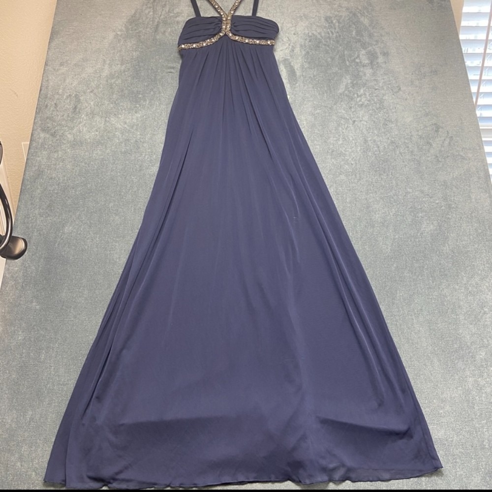 City Triangles Ball Gown A Line Dress Women S Navy Blue Padded Embellished Strap